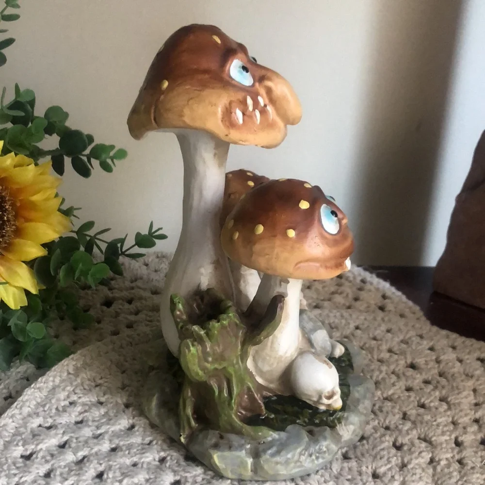 Whimsical Mushroom Figurine with Skulls Halloween Decor